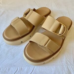 Sorel Rein CB Slide Sandals Honest Beige and Bleached Ceramic 9 NEW